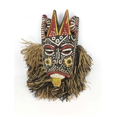 Masque style océanien en bois et paille ,43*30 cm